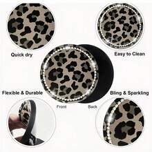 2pcs Creative Car Cup Holder Coasters Leopard Print Non-Slip Mat, Shiny Rhinestone Design, Silicone Beverage Cup Holder, Car Interior Anti-Fouling Decorative Accessories - A - View 2