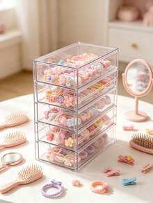 1pc Multi-Layer Plastic Drawer Storage Box, 4-Layer Transparent Hair Accessory Organizer, Stackable Bathroom Storage Container, Suitable For Nursery - Multicolor - View 4