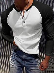 New Men's Casual Classic Ribbed Texture Raglan Sleeve Versatile Long Sleeve T-Shirt - Multicolor - View 3