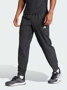 Adidas Train Essentials Men's Solid Color Logo Elastic Waist Quick-Dry Woven Sports Pants - Black - View 1
