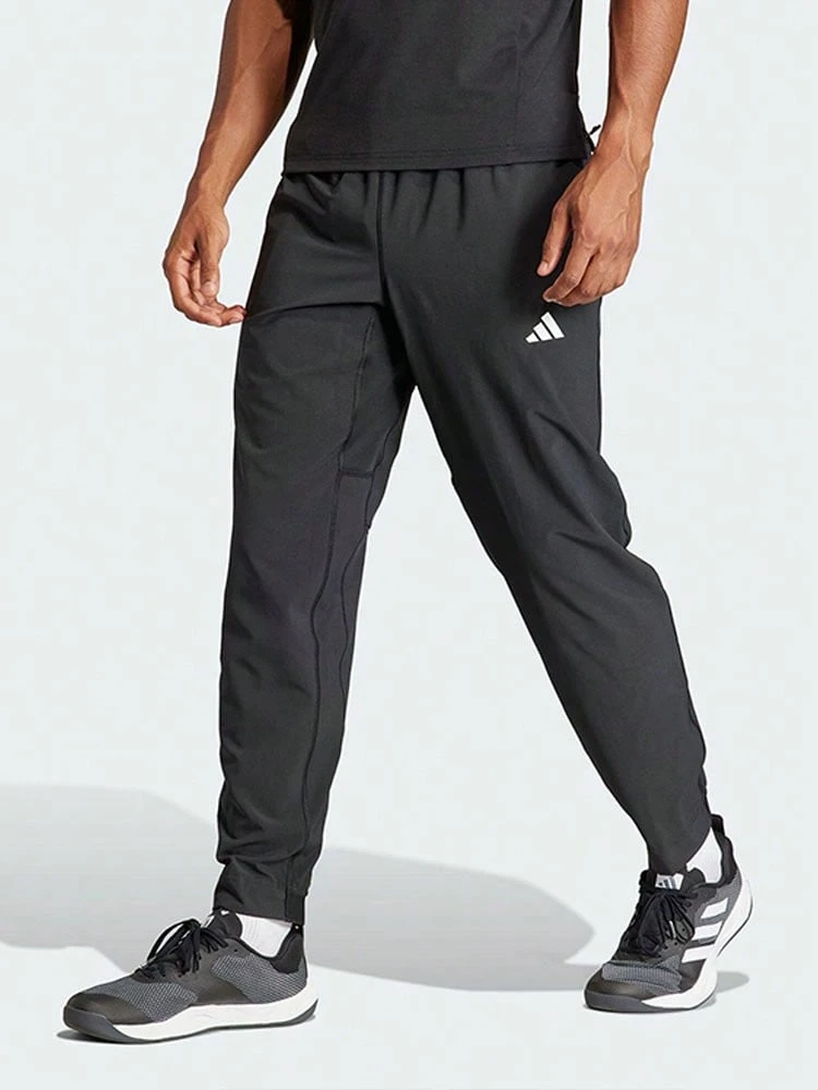 Adidas Train Essentials Men's Solid Color Logo Elastic Waist Quick-Dry Woven Sports Pants - Black - View 1