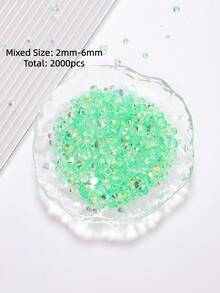 2mm-6mm 混合尺寸 2000顆/包 圓形平底樹脂水鑽，透明糖果色 AB 閃粉寶石，DIY 寶石貼紙，背膠珠飾，適用於衣物、包包、鞋子、馬克杯、瓶子、杯子、手機、DIY 配件 - 淺綠05 - 查看 12