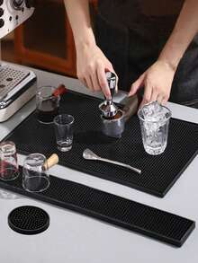 1pc Bar Drain Mat, Black Bar Mat, Coffee Bar Mat Soft Rubber Kitchen Heat-Insulating Mat, Draining Mat, Shock-Absorbing Anti-Vibration Mat, PVC Material, Coffee Machine Accessory, Kitchen Supplies, Non-Slip Cocktail Service Spill Mat For Bartending, Coffee Bar Mat Accessory For Home Kitchen, Coffee Utensil, Drying Mat - Black - View 2