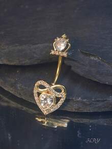 1pc Princess Style Stainless Steel Crown Heart Bow Inlaid Zirconia Dangle Belly Button Rings Belly Piercing Jewelry For Women Daily Wear Party Beach - Multicolor - View 3