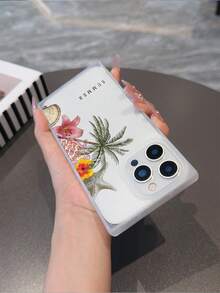 1件 極簡夏季椰子樹粉色海龜花卉彩繪圖案 啞光防指紋 防震 全包覆 硬殼新款方形手機保護殼，適用於 Apple 12 13 /14 /15/ 15pro/ 16pro/16promax16plus/17 系列及其他機型 - 彩色 - 查看 2