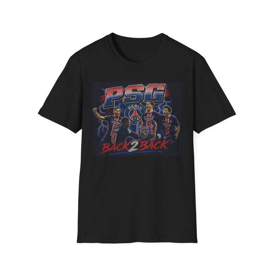PSG Graphic T-Shirt | Football Club Back 2 Back | Paris Saint Germain | Champion League Winners - 黑色 - 查看 1