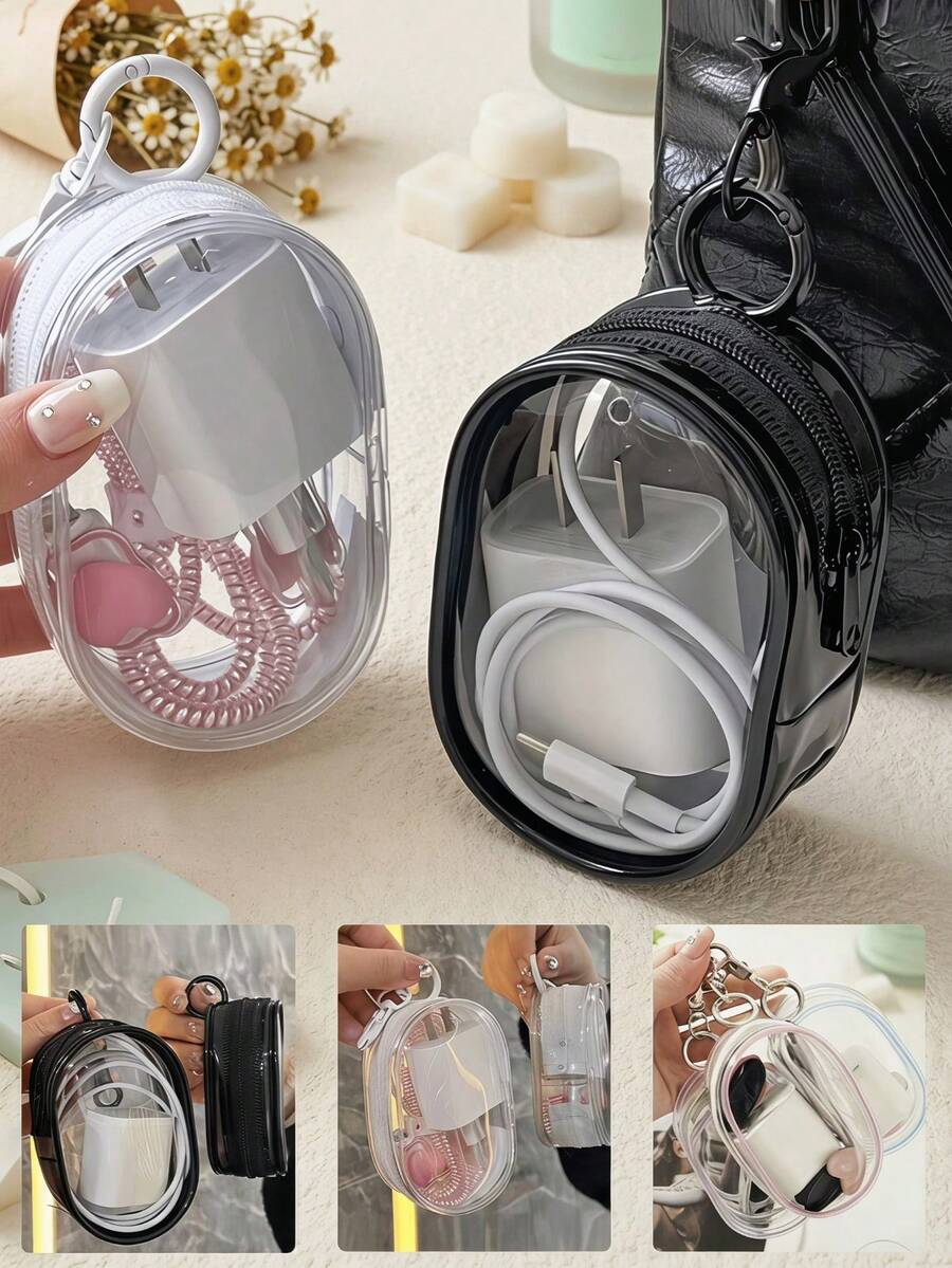 5Pcs/2Pcs/1Pc Portable Mini Transparent Zipper Storage Bag Multi-Functional Travel Accessory Pouch Travel Essentials,Back To School - Simple Style - View 1