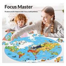 Round World Map Educational Puzzle For Kids 70 Pcs - Baby Blue - View 7