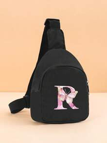 1PC Pink Butterfly A-Z Initial Toddler Comfortable Chest Bag, Suitable For Toddler Daily Outings Mini Small Bag, Outdoor Play Crossbody Waist Bag - Black - View 29