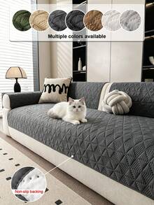 1pc Ultrasonic Diamond Embossed Sofa Seat Cushion Cover, Lightweight Breathable Easy Clean Scratch-Resistant Sofa Protector, Non-Slip Dotted Rubber Backing, Machine Washable All-Season Pet-Friendly Furniture Pad, Suitable For 1/2/3 Seater Sofa Universal Sofa Cover - Dark Grey - View 1