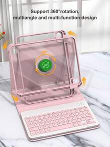 360°旋转键盘保护套，兼容iPad（A16）第11/10代、第7/8/9代，iPad Air第4/5代/(M2) 2024/(M3) 2025，iPad Pro 11英寸（2018/2020/2021/2022），PU皮革材质，内置可拆卸无线键盘，150mAh电池，带Apple Pencil收纳槽，粉色 - 粉色 - 查看 4