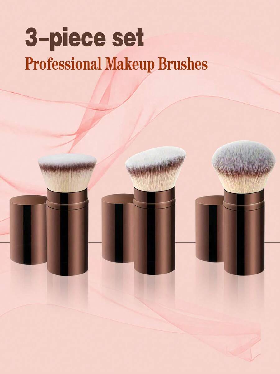Retractable Face Brush, Retractable Foundation Brush With Cap, All-Aluminum Tube Foundation Brush, Blush Brush, Powder Brush, Multi-Function Makeup Brush, Ideal Choice For Women's Makeup - Mocha Brown - View 1