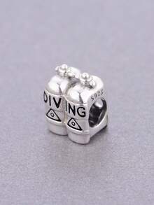 1pc S925 Sterling Silver 3D Diving Oxygen Tank Hollow Bead With Black Epoxy DIVING Engraving, Large Hole Silver Bead Accessory For Outdoor Diving Enthusiasts DIY Bracelet - Silver - View 3