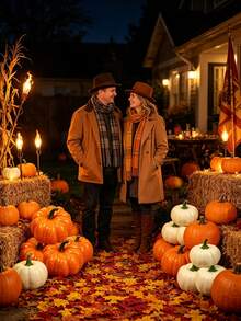 116pcs/Set Halloween Thanksgiving Artificial Pumpkin With Autumn Maple Leaf Decoration Set, Orange And White Realistic Pumpkins, Farmhouse Style Table, Mantel, Wall, Shelf Decor Autumn Theme Ornaments, Autumn Party Photo Props, Indoor Home Holiday Decoration Supplies - A - View 1