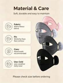 1pc Unisex Wool Winter Face Mask With Fleece Ear Warmers, Windproof Breathable Full Face Cover, Face Lifting Design, Bicycle Motorcycle Skiing Outdoor Sports Cold Protection Mask, Solid Color Winter Accessory - Multicolor - View 3
