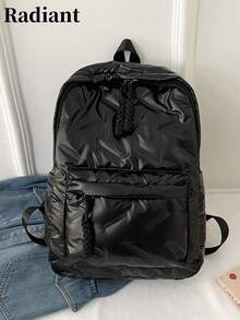 Women Solid Quilted Puffer Backpack Casual Daypack With Braided Drawstring For School Travel Daily Use - Black - View 10