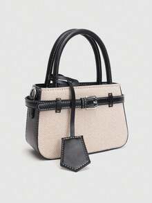 Dedoo Casual Color Block Texture Versatile Commuter Vintage Small Handbag With Metal Buckle Closure For Women - Black - View 4