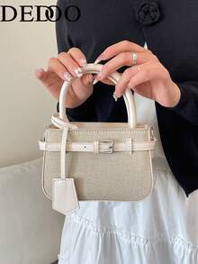 Dedoo Casual Color Block Texture Versatile Commuter Vintage Small Handbag With Metal Buckle Closure For Women - Beige - View 3