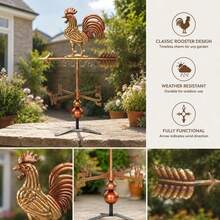 Metal Rooster Weathervane, Powder Coated Rust Resistant Finish, Roof Mount Wind Direction Indicator, Classic Farmhouse Garden Decor, Russet, 18.9 Inch-XY733701 - 1 - View 4