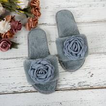 Women's Gray Solid Color Bohemian Fabric Patchwork Casual Fashion Slide Slippers For Home Wear, Spring And Autumn - Grey - View 10