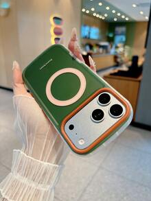 KOOLIFE 1pc Matte Orange & Green Magnetic Phone Case, C+TPU Shockproof Protective Shell, Minimalist Macaron Style Fashion Design, Compatible With MagSafe Wireless Charging, Scratch-Resistant Lens Protection, Gift Phone Case, Suitable For Apple 17/17 Pro/17 Pro Max/17 Air/16/15/14/13 - Matte Orange With Green Accents - View 3