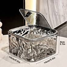 Water Ripple Transparent Plastic Storage Box With Flip Lid, Dust-Proof Square Transparent Hair Tie Jewelry Storage Box, Aesthetic Small Accessory Storage Box, Suitable For Desk, Bathroom, Vanity, Bedroom, Apartment Home Decor - Clear - View 6
