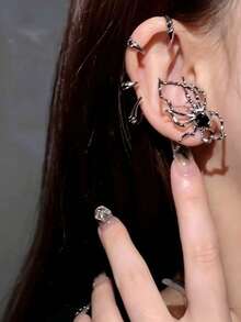 Women's Gothic Spider Earrings - Halloween Silver Ear Hooks, Exaggerated Wavy Spider Claw Dangle Earrings, Dark Punk Horror Jewelry, Perfect Cosplay Party Accessory, Ideal Holiday Gift - Multicolor - View 8