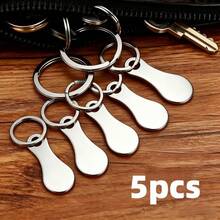 5pcs Shopping Cart Token Set With Anti-Loss Lanyard Keychain, Portable Creative Stainless Steel Key Ring, Suitable For Supermarket Shopping, Essential Fashion Backpack Accessory For Shoppers - One Size Fits All - View 3