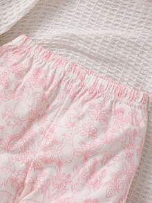 2pcs/Set Baby Girl Pajamas Set, Comfortable Fabric, Pastoral Country Style, Pink Ditsy Floral Pattern, Elegant Lady Style, Spring/Autumn/Winter Wear, Japanese/Korean Style - Pink - View 6