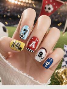 1pc 5D Minimal Soccer Number Nail Stickers Self-Adhesive Stickers DIY Nail Accessories Stickers Nail Decoration Stickers - 黑色 - 查看 4