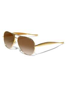 1 Pair Luxury Gold Frame Women's Fashion Glasses With Gradient Tea Tint Lenses And Curved Temples, Gentle Atmosphere Accessory For Daily Wear, Street Photography, Vacation Travel, Summer Beach And Other Occasions, Full Of Academic Style, Showcasing Fashion Taste - Gradient Tea - View 5