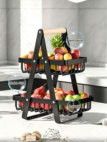 Multi-Layer Fruit Basket, 3-Tier Hollow Mesh Kitchen Storage, Living Room Coffee Table Handheld Snack & Vegetable Organizer, Handheld Fruit Basket, 2-Tier Storage Basket, Desktop Organizer Basket, Snack Storage Rack, Colander Fruit & Vegetable Basket - Black - View 13