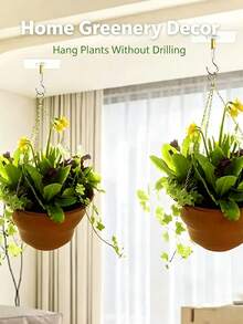 Ganchos adhesivos resistentes para techo, ganchos de acero multifuncionales montados en la pared para colgar plantas, cestas, linternas, adecuados para la decoración del jardín - transparente - Ver 7
