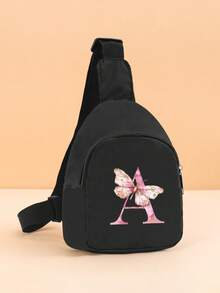 1PC Pink Butterfly A-Z Initial Toddler Comfortable Chest Bag, Suitable For Toddler Daily Outings Mini Small Bag, Outdoor Play Crossbody Waist Bag - Black - View 21