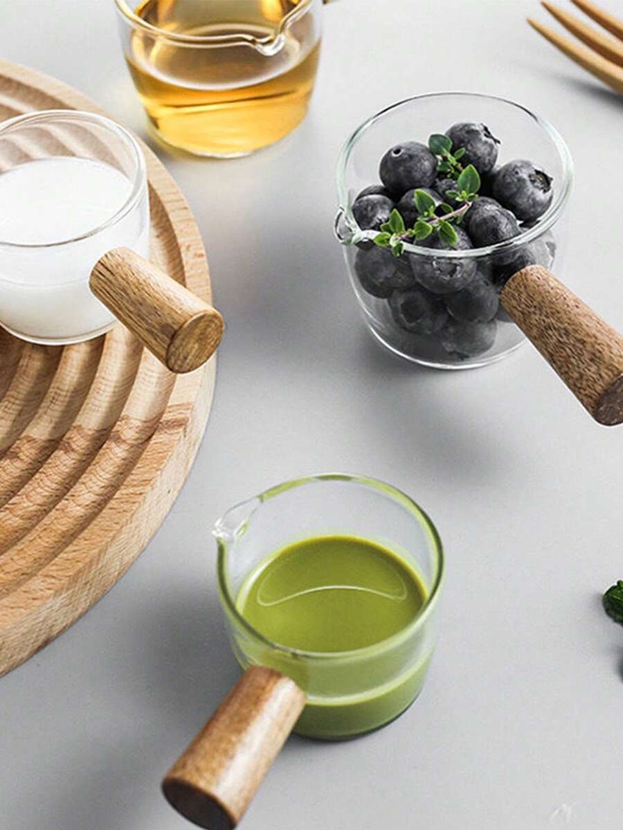 Mini Japanese Style Glass Milk Pitcher With Wooden Handle, Spout And Handle, Milk Jug For Adding Milk To Espresso Coffee - Multicolor - View 1