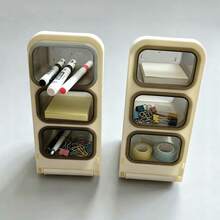 [1 buah Organizer Meja Multifungsi], 3 Kompartemen Penyimpanan Kosmetik, Tempat Pena Plastik Transparan, Desain Miring Buram, Tempat Alat Tulis/Pena Multifungsi, Penyimpanan Kuas Makeup/Lipstik, Kotak Pena Meja Rumah Hemat Ruang, Rak Pena Meja Kantor, Kotak Alat Tulis Siswa Berlapis, Rak Penyimpanan Kuas Kosmetik - MultiWarna - View 10