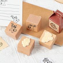 4件組隨機可愛學生禮物獎品，可愛貓咪日常木製印章，單隻貓咪印章適用於日記、相簿、DIY裝飾材料，8款設計可供選擇 - 參考選擇 - 查看 3