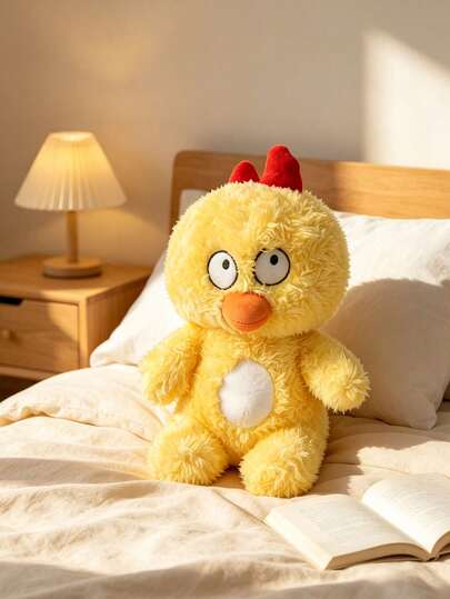 1Pc 30cm/11.81Inch Cute Fluffy Yellow Chick Plush Toy, Big Round Eyes Chicken Stuffed Doll With Red & White Belly Patch, Soft Cartoon Animal Decor Ornament, Perfect Birthday Holiday Gift For Kids, Plush Collectors & Friends