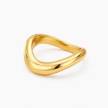 Minimalist & Unique S925 Sterling Silver 18K Gold Plated Glossy Wave Design Bold Women's Ring - Platinum Ripple Wave Thin Ring - View 11