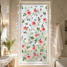 3D Rainbow Effect Floral Window Privacy Film, Static Cling Stained Glass Stickers, Removable Heat Control Anti-UV Glass Cover For Living Room Bathroom Bedroom Office Kitchen Decor - Rose Glass Sticker - View 3