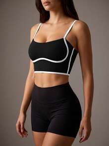 Soyun Nouveau débardeur de yoga blocs de couleurs pour femmes avec coussinets de poitrine intégrés, convient pour le fitness, le tennis, la course, la randonnée, les sports de plein air, noir, été - Noir - Voir 6