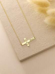 1PC Personalized Cross Name Necklace, Stainless Steel Gift, Baptism Gift, Engraved Name Cross Necklace, Suitable For Christian Baptism Gift, Customizable Name, Date, Coordinates And Other Content, Customized Name Necklace, Cross Gift, Thanksgiving, Christmas, Halloween Gift - Multicolor - View 3