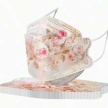 10/5pcs Elegant Floral Style Women's Face Masks, 3D Breathable Decorative Face Covers - Multicolor - View 15