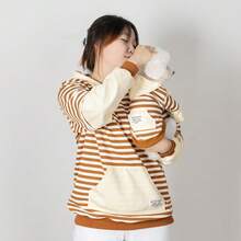 Pet & Owner Matching Striped Hoodie, Small Cat & Dog Owner Same Style Colorblock Patchwork Casual Top - Multicolor - View 3