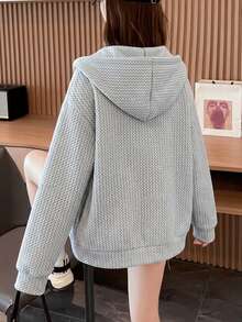 1 buah Jaket Hoodie Resleting Kasual Sederhana Gaya Vintage untuk Remaja Perempuan, Cocok untuk Musim Semi, Musim Gugur, Musim Dingin, dan Kembali ke Sekolah - Light Grey - View 7