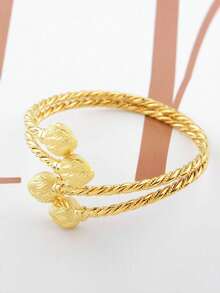 Two Twisted Wire Nail Sand Flower Double Heart Super Popular Open Bracelet - Multicolor - View 2