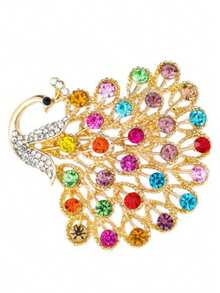 1pc Colorful Premium Peacock Brooch, Versatile Personalized Dress Clothing Accessory Lapel Pin - Gold - View 5