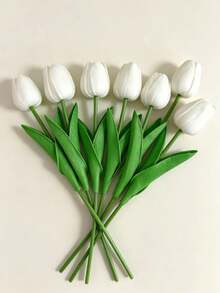 3pcs/6pcs Mini White Tulip Artificial Flowers, Wedding Home Decor, Realistic Fake Tulips Gifts Birthday Graduation - White - View 6