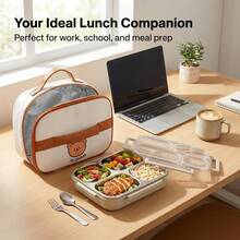 304 Stainless Steel Lunch Box With Compartments,Divided Bento Box, Leak-Proof Lunch Container, Portable Fruit Salad Food Storage Container,Dishwasher & Microwave Allowable,Suitable For Students Adults Use In School, Office, Picnic,Back To School - Multicolor - View 3
