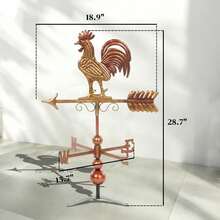 Metal Rooster Weathervane, Powder Coated Rust Resistant Finish, Roof Mount Wind Direction Indicator, Classic Farmhouse Garden Decor, Russet, 18.9 Inch-XY733701 - 1 - View 6